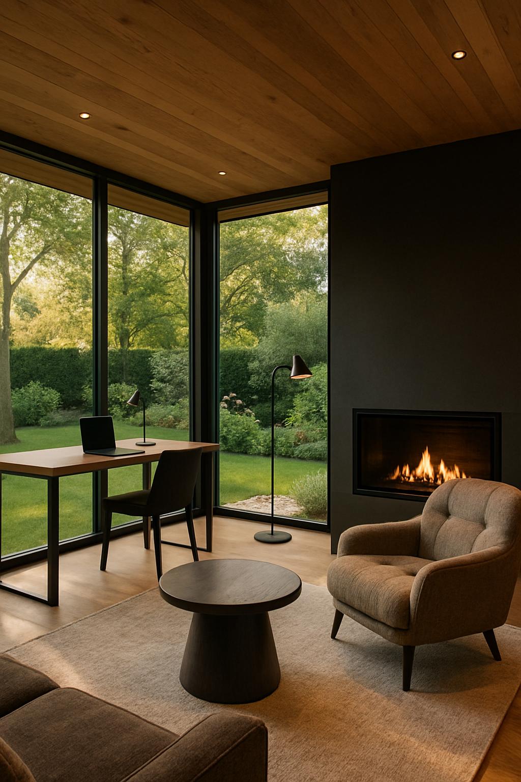Luxury Garden Office with Lounge Area and Fireplace