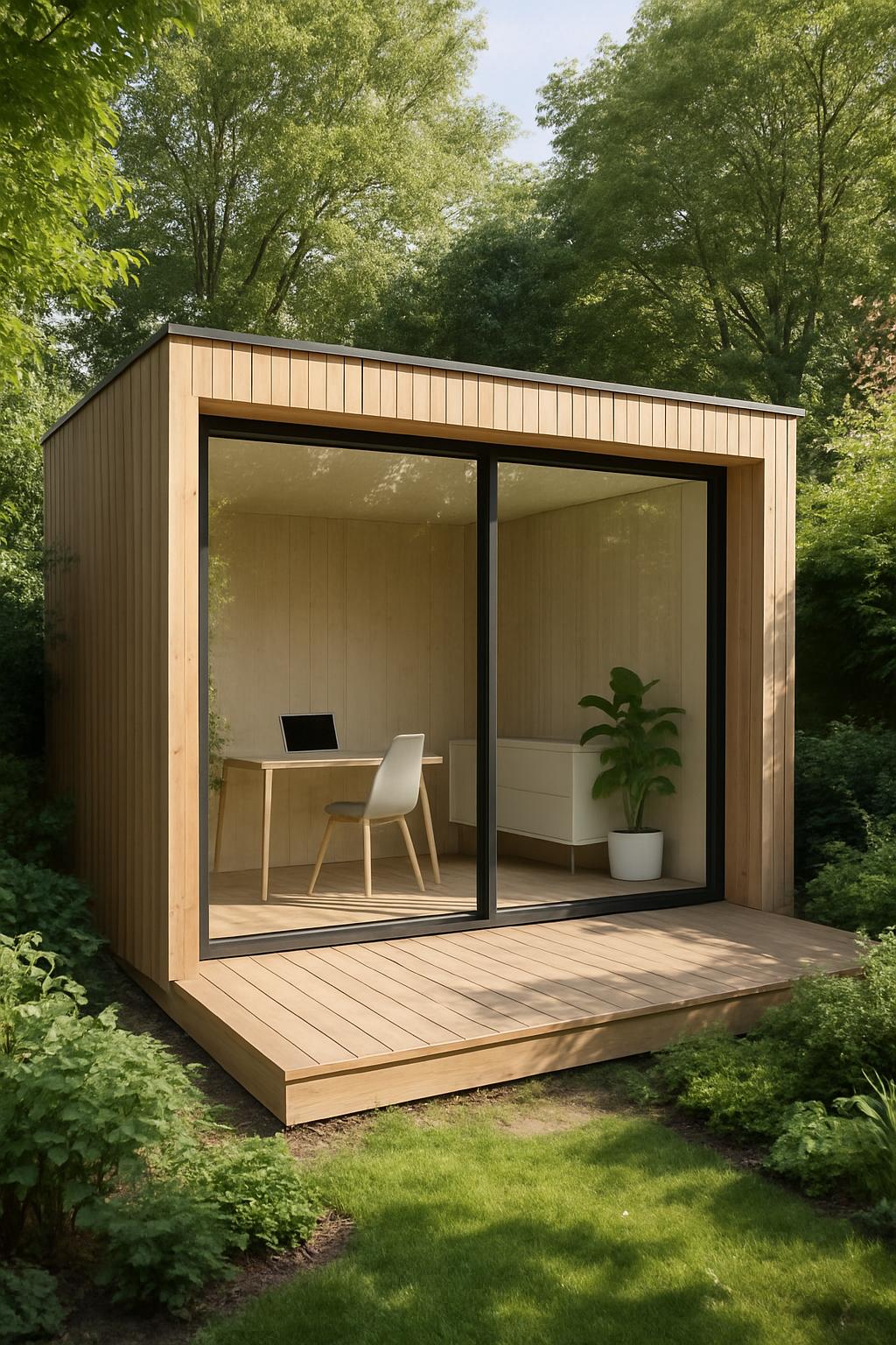 Sleek Modern Garden Office with Floor-to-Ceiling Windows