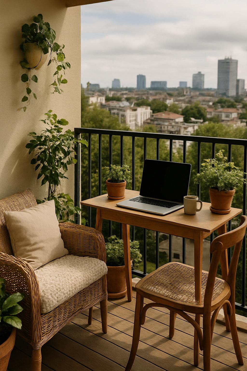 Cozy Balcony Office Setup for Urban Summers