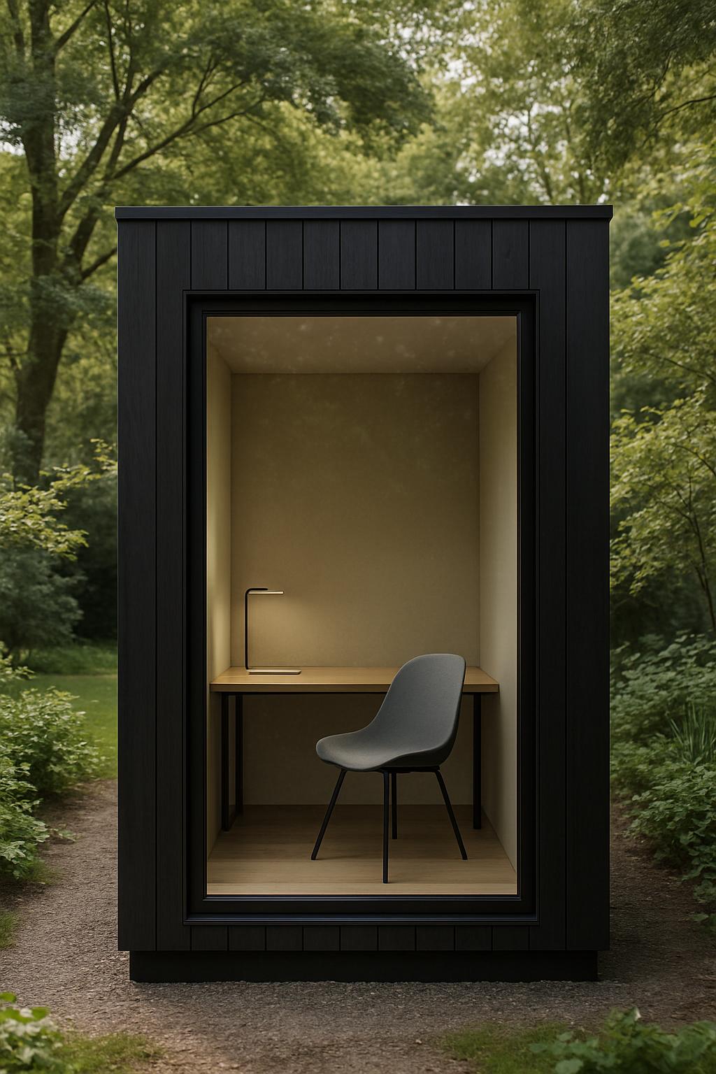 Minimalist Office Pod Surrounded by Nature