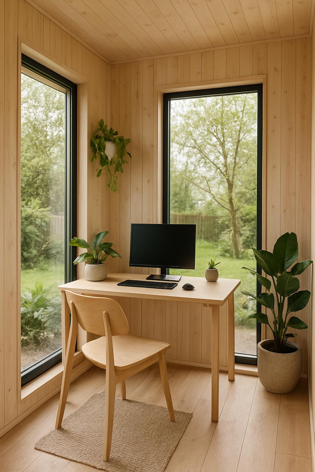 Scandinavian Inspired Garden Office with Light Wood Finish
