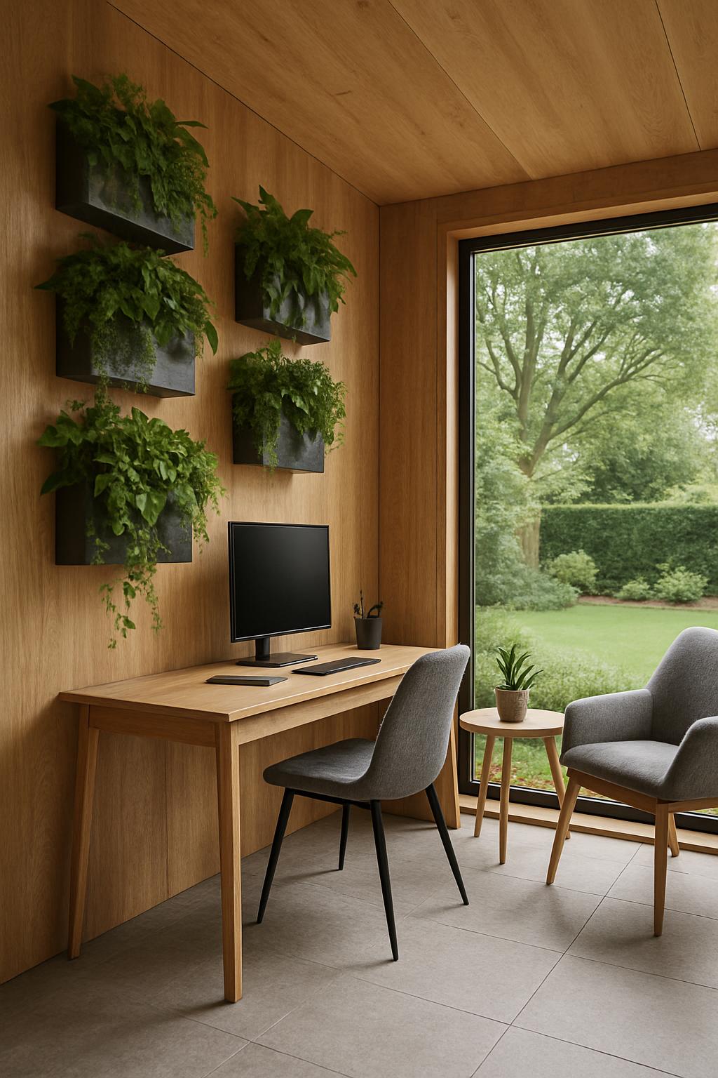 Garden Office with Vertical Green Planters for Fresh Air