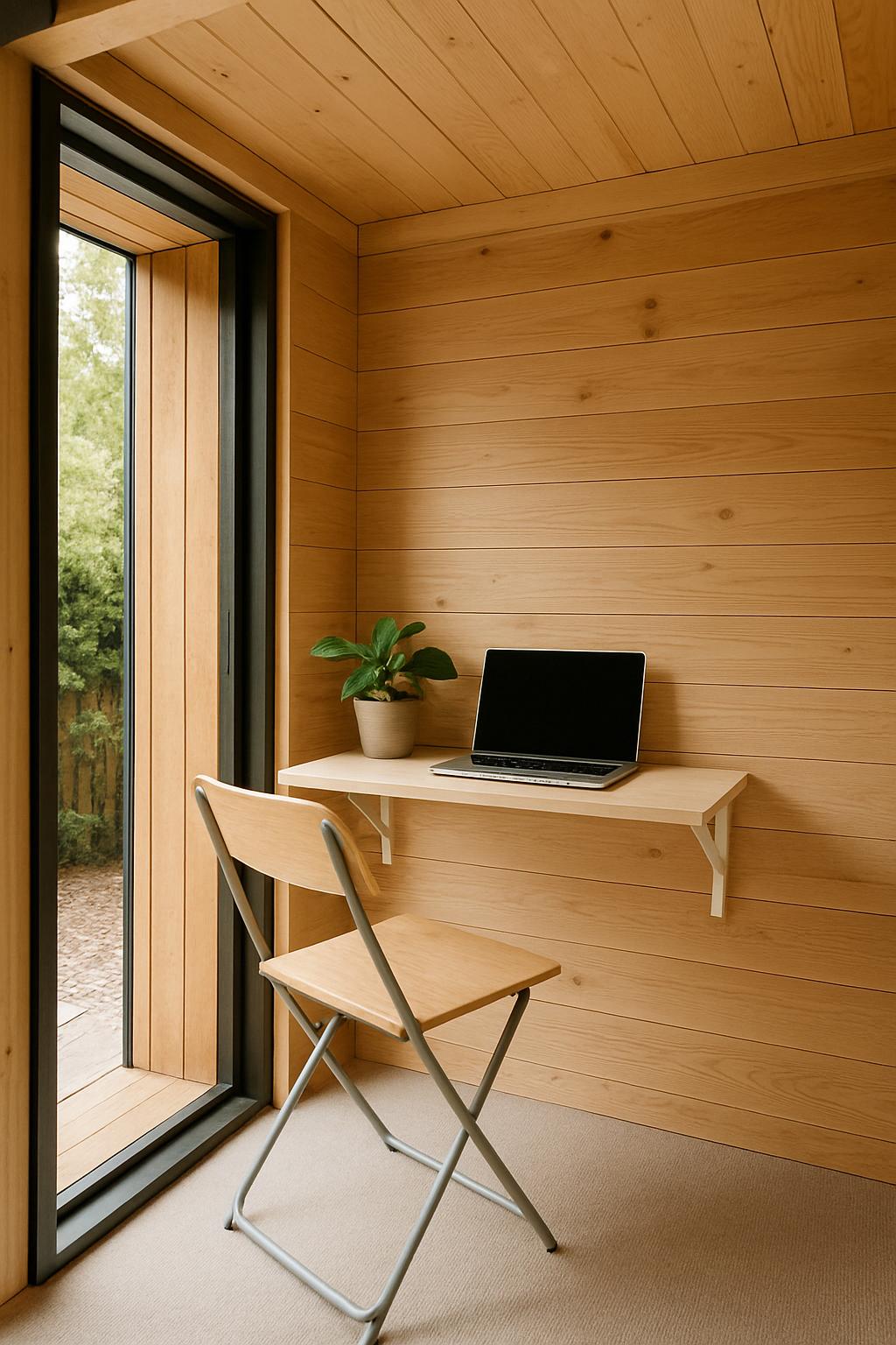 Tiny Garden Office Idea with Foldable Furniture